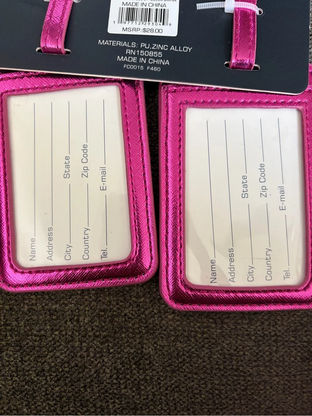 French Connection Metallic Pink Luggage ID Tag Duo
